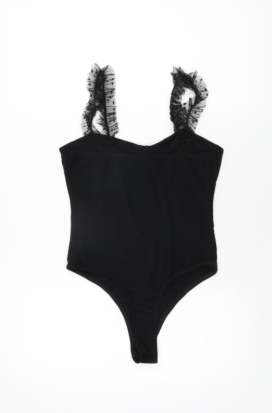 PRETTYLITTLETHING Womens Black Polyester Bodysuit One-Piece Size 10 Snap