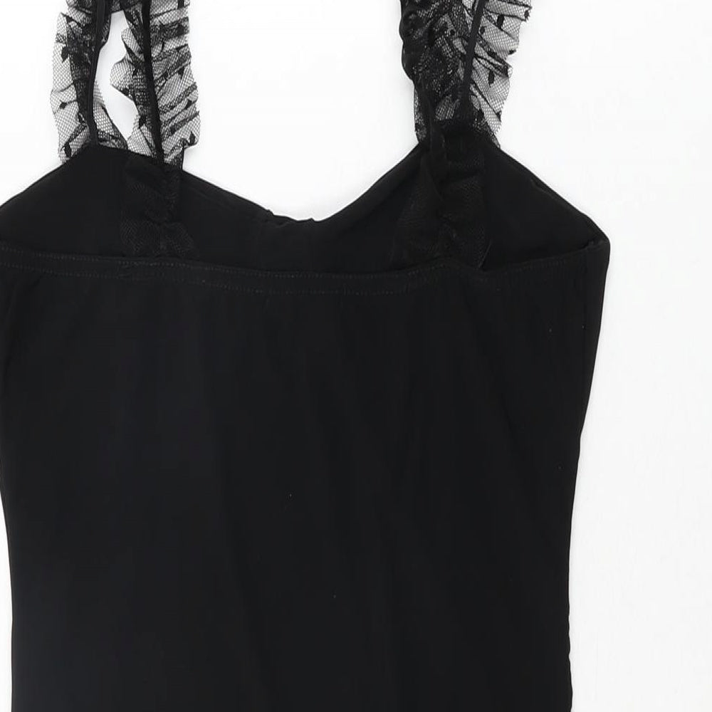 PRETTYLITTLETHING Womens Black Polyester Bodysuit One-Piece Size 10 Snap