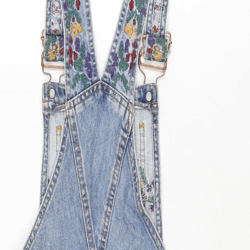 Miss Selfridge Womens Blue Cotton Dungaree One-Piece Size 6 Button