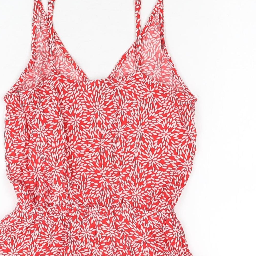 H&M Womens Red Geometric Viscose Playsuit One-Piece Size 8 Pullover