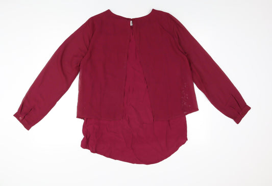 Cotton Traders Womens Red Cotton Basic Blouse Size 12 Round Neck