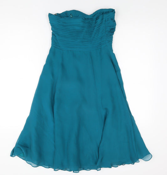 Coast Womens Blue Silk A-Line Size 8 Off the Shoulder Zip