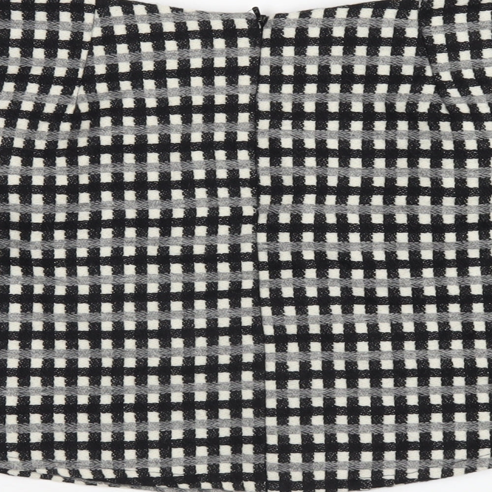 ASOS Womens Black Check Polyester A-Line Skirt Size 8 Zip