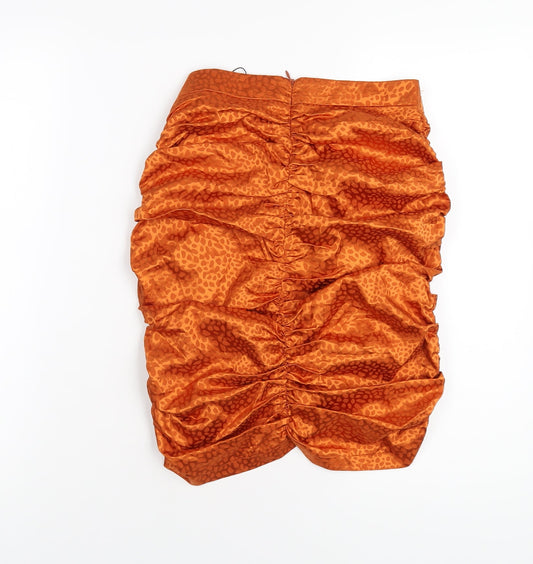 Boohoo Womens Orange Polyester Mini Skirt Size 8 Zip - Ruched