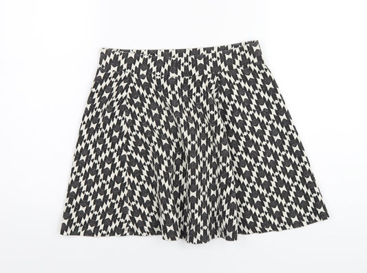 NEXT Womens Black Geometric Cotton A-Line Skirt Size 10
