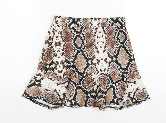 PRETTYLITTLETHING Womens Brown Animal Print Polyester Trumpet Skirt Size 10 - Snake Print
