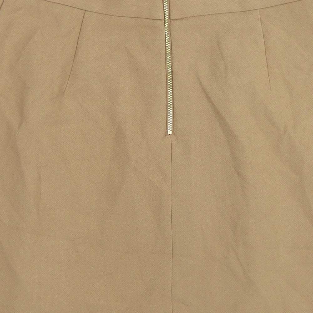 Marks and Spencer Womens Beige Polyester A-Line Skirt Size 14 Zip
