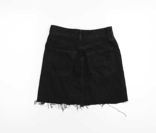 H&M Womens Black Cotton A-Line Skirt Size 6 Zip