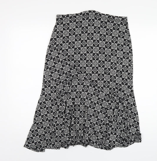 M&Co Womens Black Geometric Viscose A-Line Skirt Size 12