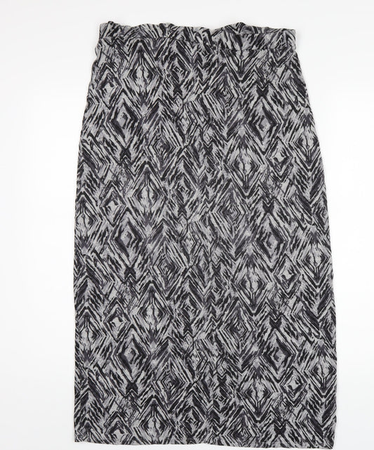 Bonmarché Womens Grey Geometric Viscose Straight & Pencil Skirt Size 12