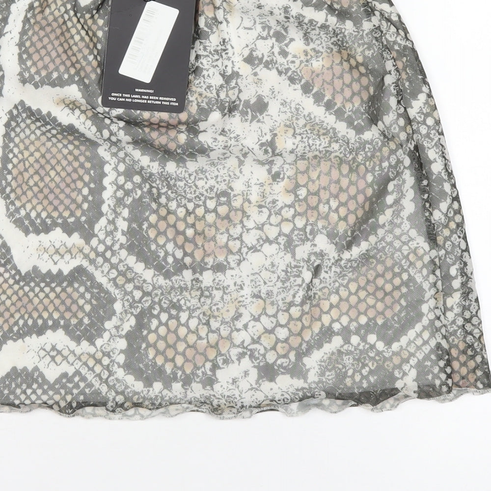 PRETTYLITTLETHING Womens Multicoloured Animal Print Polyester Mini Skirt Size 8 - Snake Print