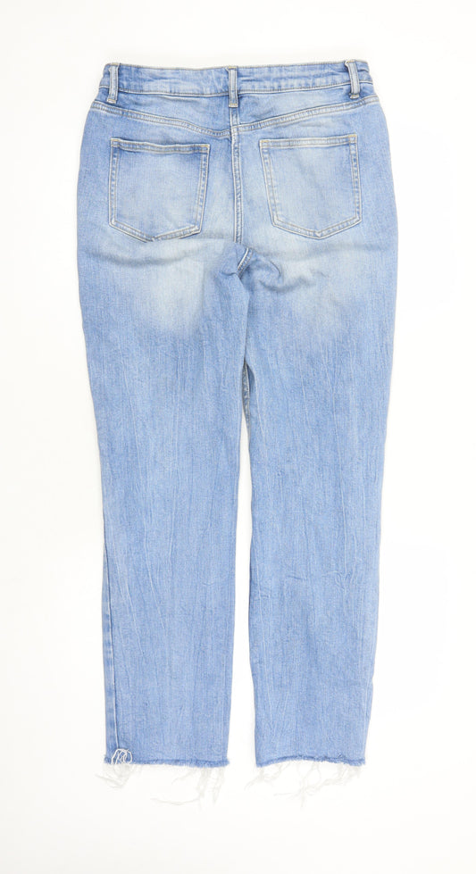 NEXT Womens Blue Cotton Straight Jeans Size 30 in L29 in Slim Zip - Raw Hems Pockets Next Size 13