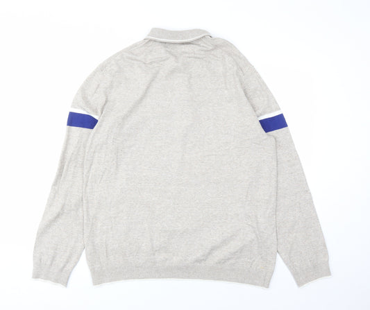 Marks and Spencer Mens Beige Collared Striped Cotton Pullover Jumper Size XL Long Sleeve