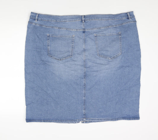 Marks and Spencer Womens Blue Cotton Straight & Pencil Skirt Size 30 Zip