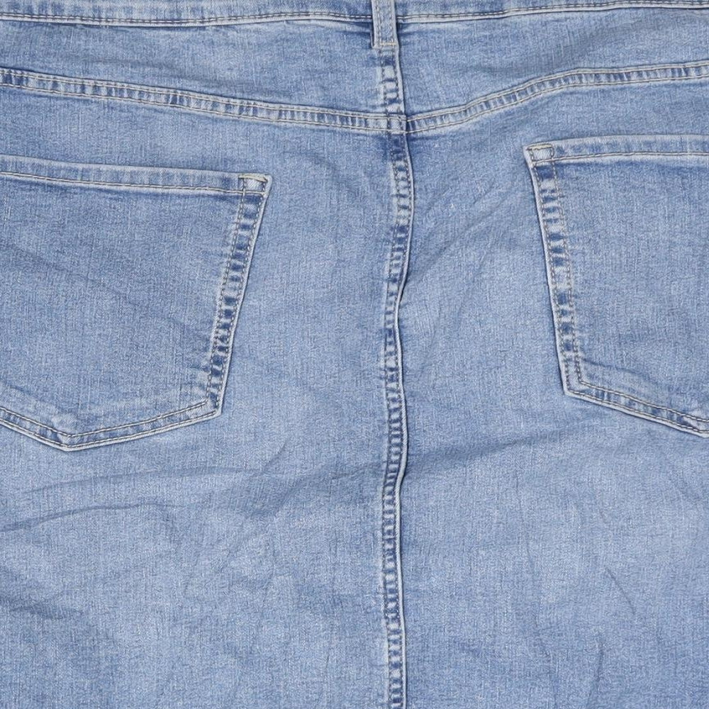 Marks and Spencer Womens Blue Cotton Straight & Pencil Skirt Size 30 Zip