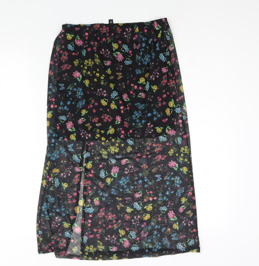 Divided by H&M Womens Black Geometric Polyester Straight & Pencil Skirt Size S - Floral Butterfly Print Semi Sheer