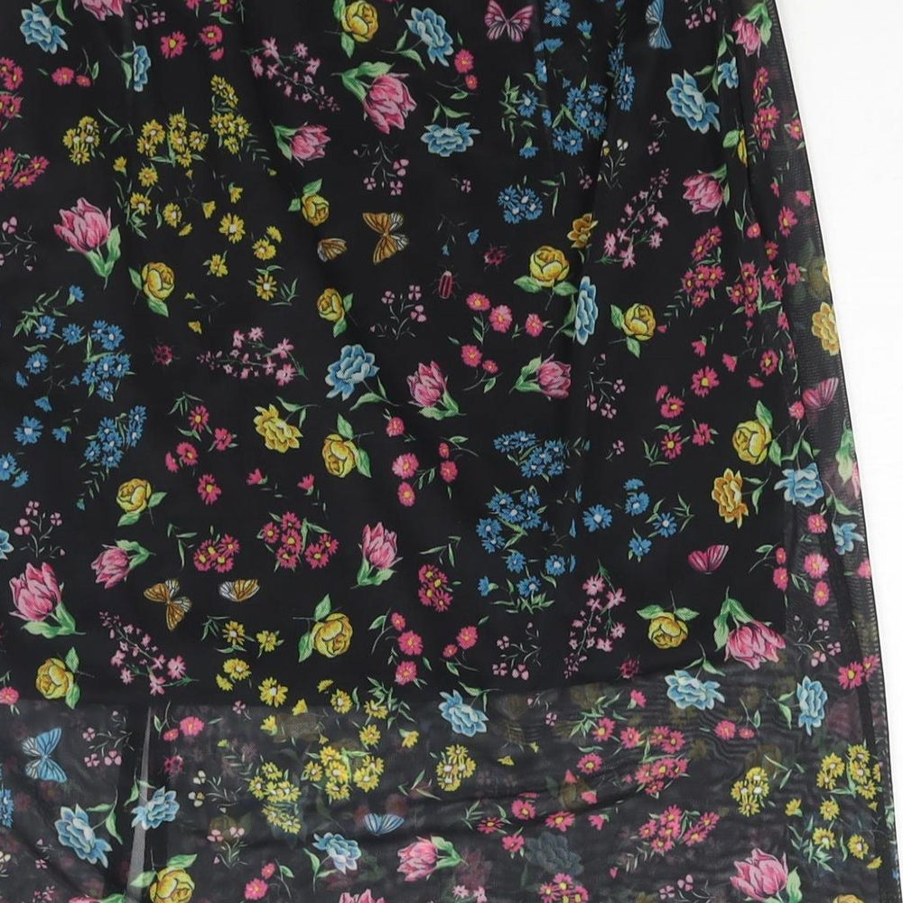 Divided by H&M Womens Black Geometric Polyester Straight & Pencil Skirt Size S - Floral Butterfly Print Semi Sheer