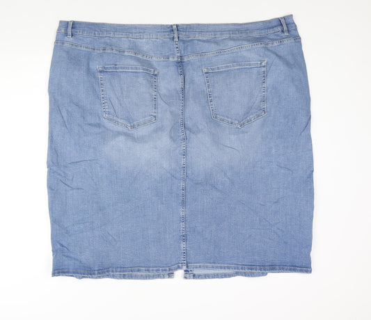 Marks and Spencer Womens Blue Cotton Straight & Pencil Skirt Size 30 Zip
