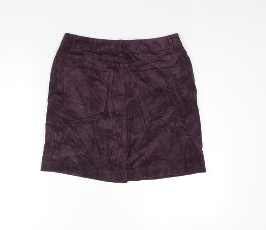 Marks and Spencer Womens Purple Cotton A-Line Skirt Size 12 Button