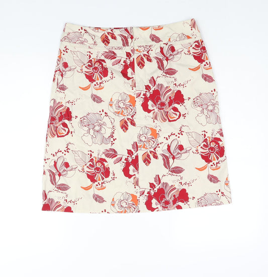 H&M Womens Multicoloured Floral Cotton A-Line Skirt Size 10 Zip