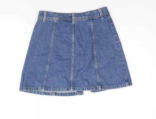 Divided by H&M Womens Blue Cotton A-Line Skirt Size 10 Button