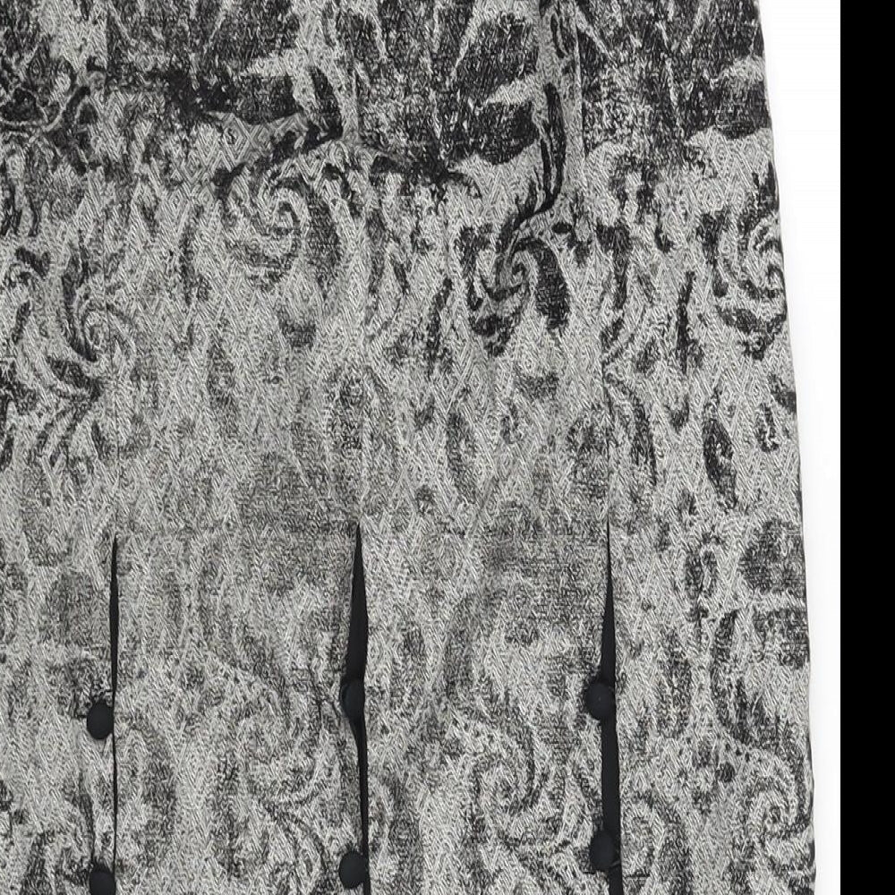 Per Una Womens Grey Geometric Polyester Straight & Pencil Skirt Size 8 Zip - Buttoned Pleat Detail