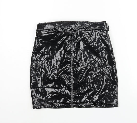 Missguided Womens Black Polyester Mini Skirt Size 6 Zip - Belted