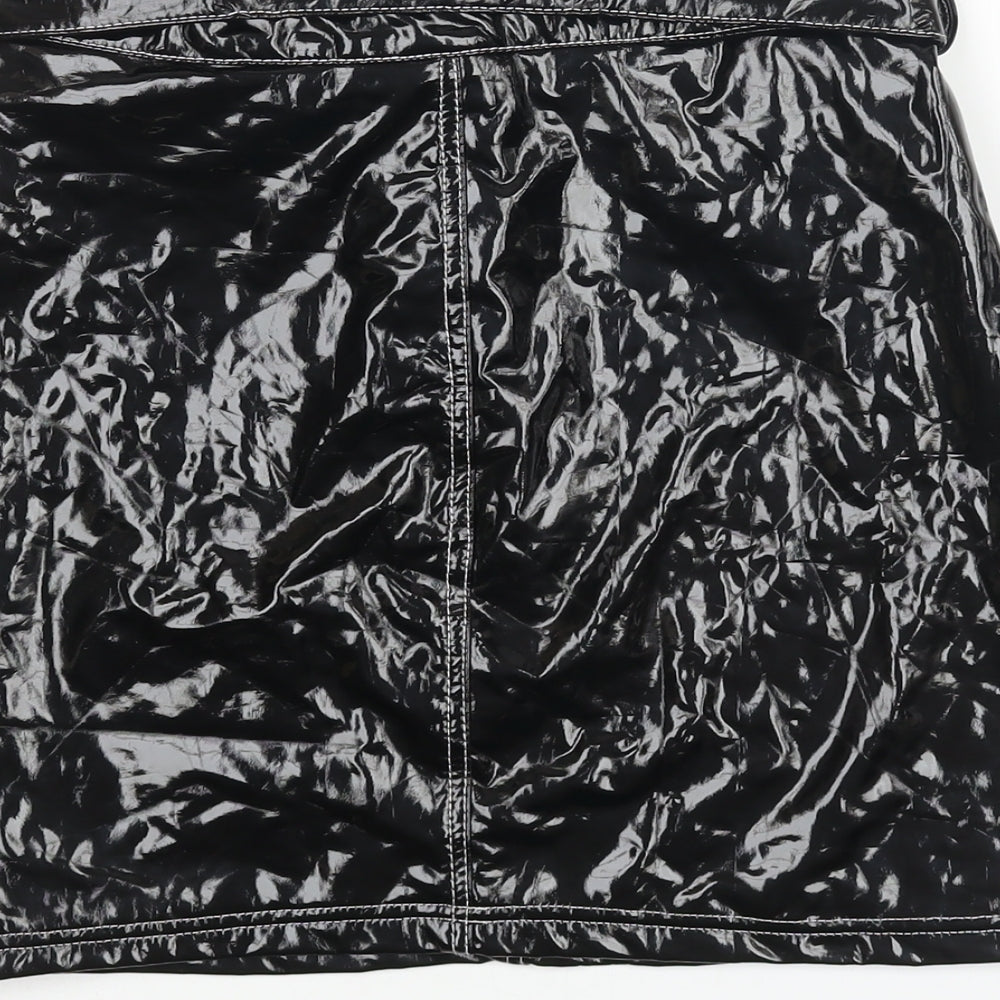 Missguided Womens Black Polyester Mini Skirt Size 6 Zip - Belted