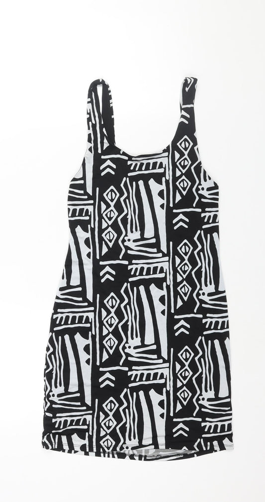 Additional front view of Silence + Noise women’s black geometric polyester mini, size S, scoop neck pullover