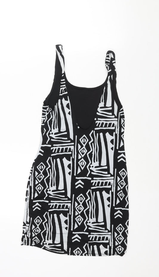 Silence + Noise Womens Black Geometric Polyester Mini Size S Scoop Neck Pullover