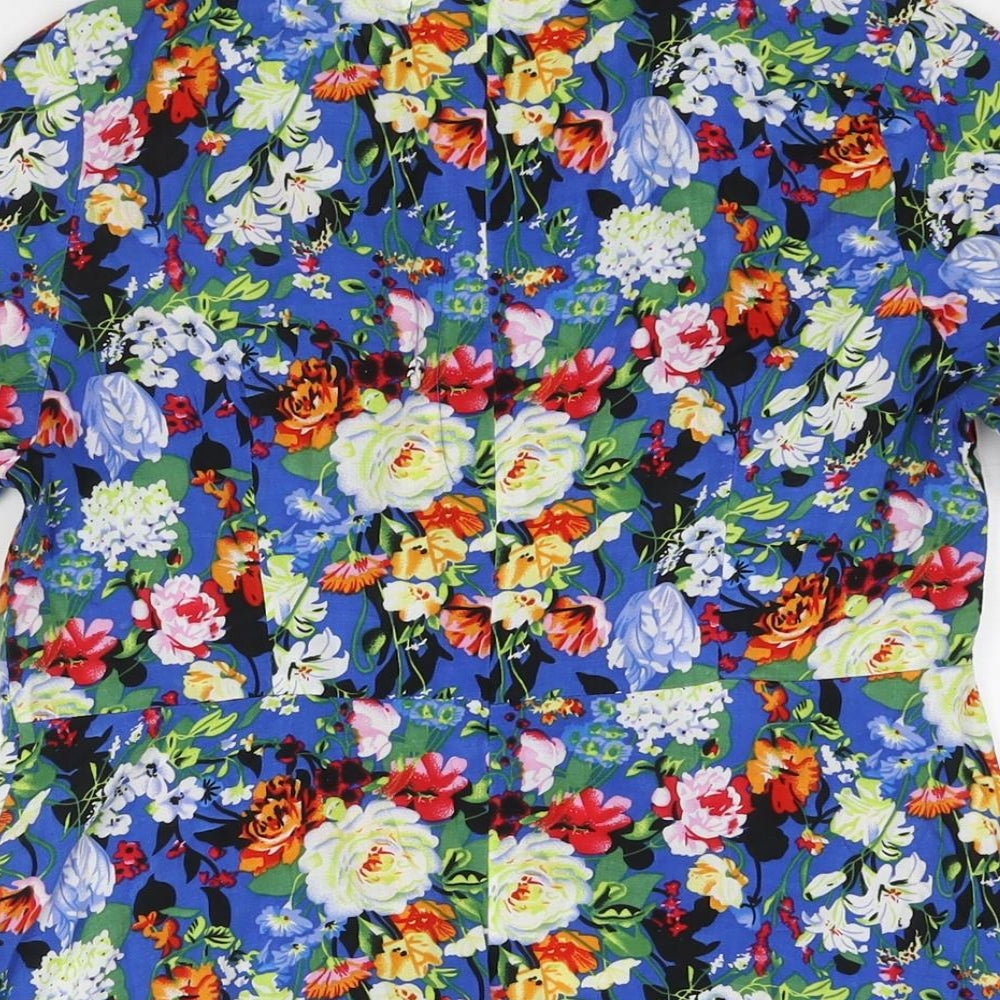 Glamorous Womens Blue Floral Viscose A-Line Size XS Round Neck Zip