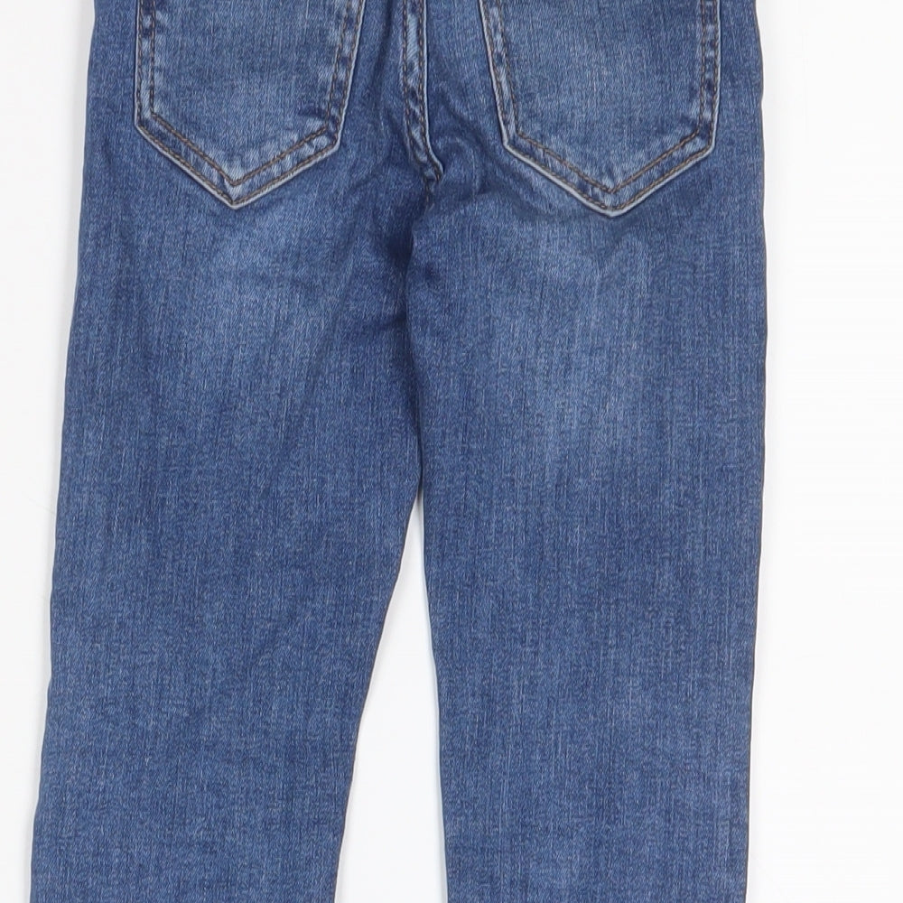 Mango Girls Blue Cotton Skinny Jeans Size 7 Years L20 in Regular Zip - Adjustable waist, Pockets