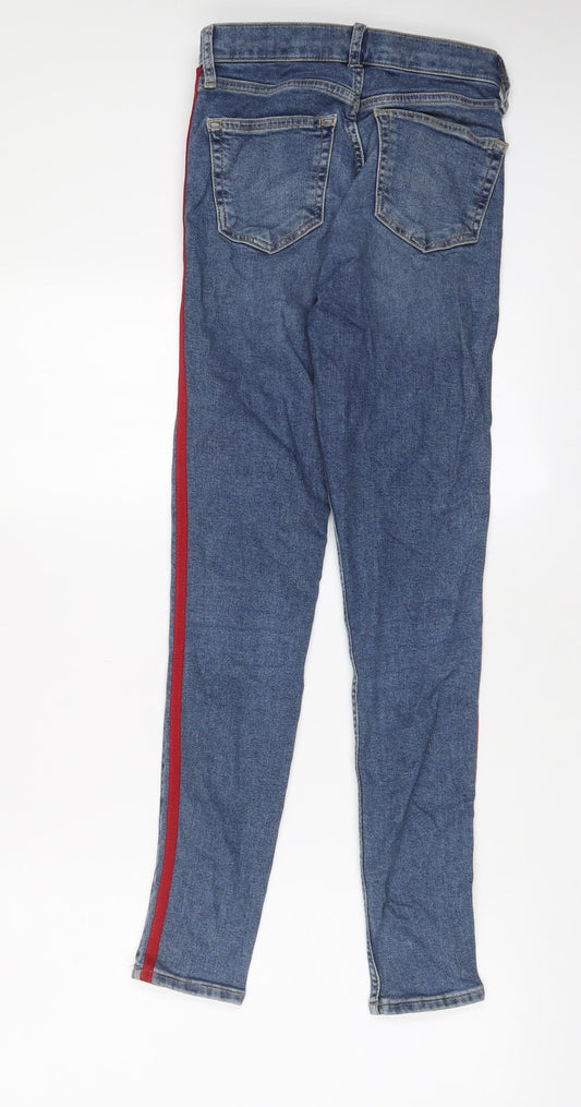 Topshop Womens Blue Striped Cotton Skinny Jeans Size 25 in L29 in Regular Zip
