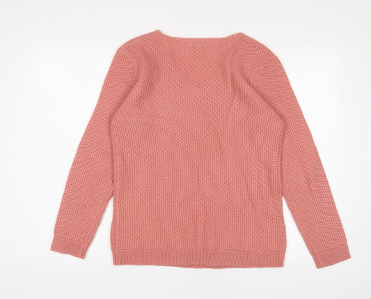 Damart Womens Pink V-Neck Acrylic Pullover Jumper Size 12