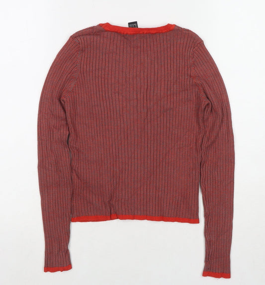 FOREVER 21 Womens Red Round Neck Striped Polyester Pullover Jumper Size S