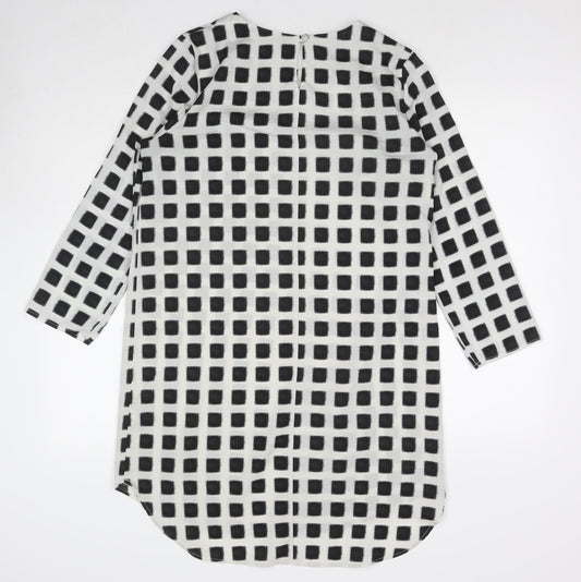 Topshop Womens White Check Polyester A-Line Size 12 Round Neck Pullover