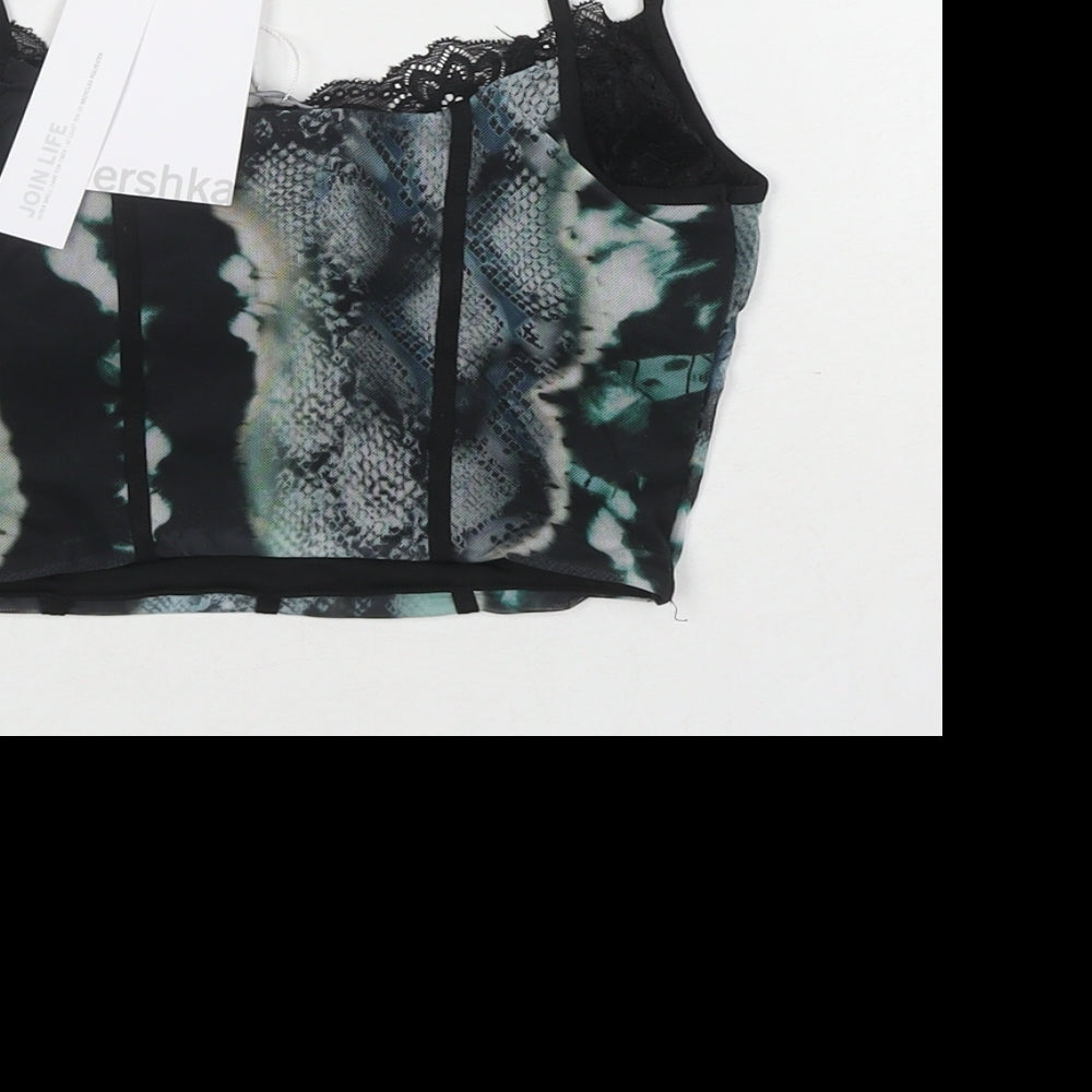 Bershka Womens Multicoloured Geometric Polyester Cropped Tank Size XS Sweetheart