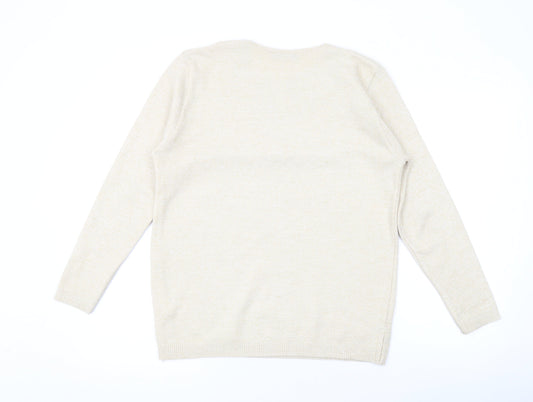 Classic Womens Beige Round Neck Acrylic Pullover Jumper Size M