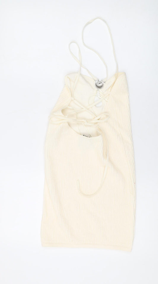 Bershka Womens Ivory Polyamide Mermaid Size M V-Neck Tie