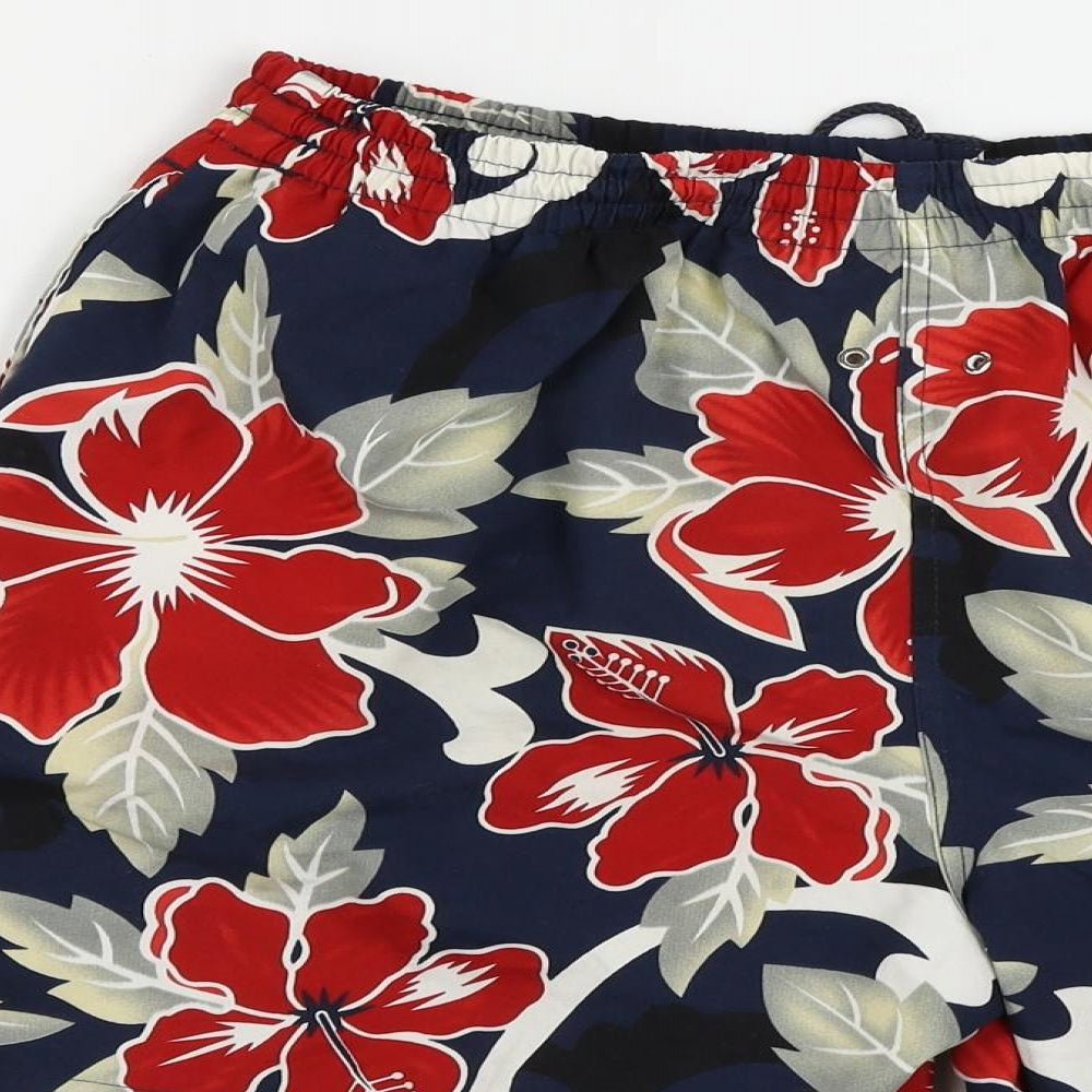 Jurado Mens Blue Floral Polyester Bermuda Shorts Size L L6 in Regular Drawstring - Swim Shorts