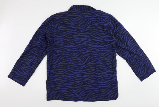 John Lewis Womens Blue Animal Print Cotton Basic Button-Up Size XL Collared