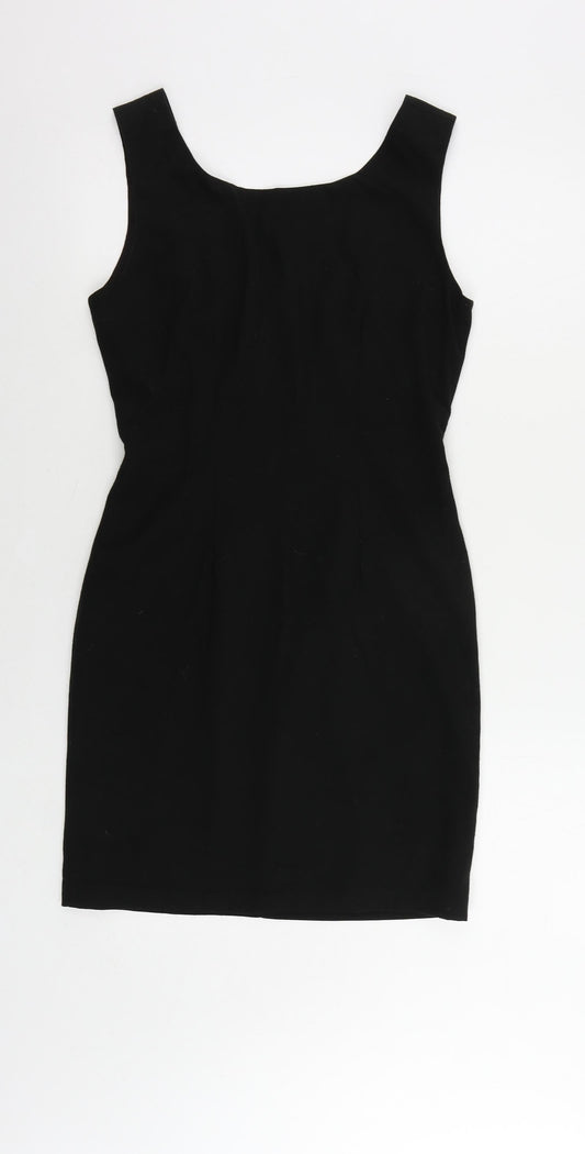 Warehouse Womens Black Polyester Pencil Dress Size 10 Scoop Neck Zip
