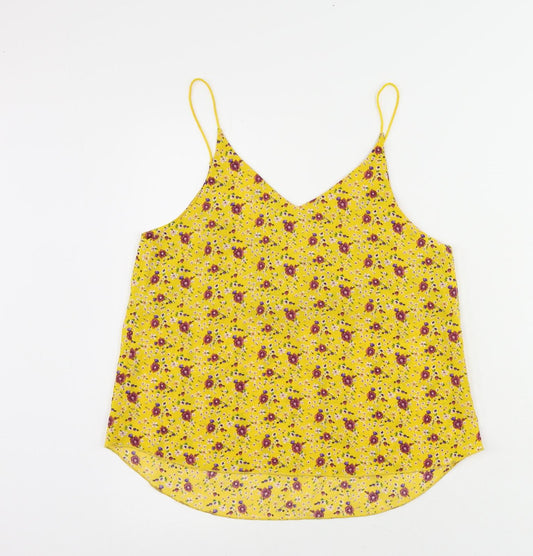 FOREVER 21 Womens Yellow Floral Polyester Camisole Tank Size S V-Neck