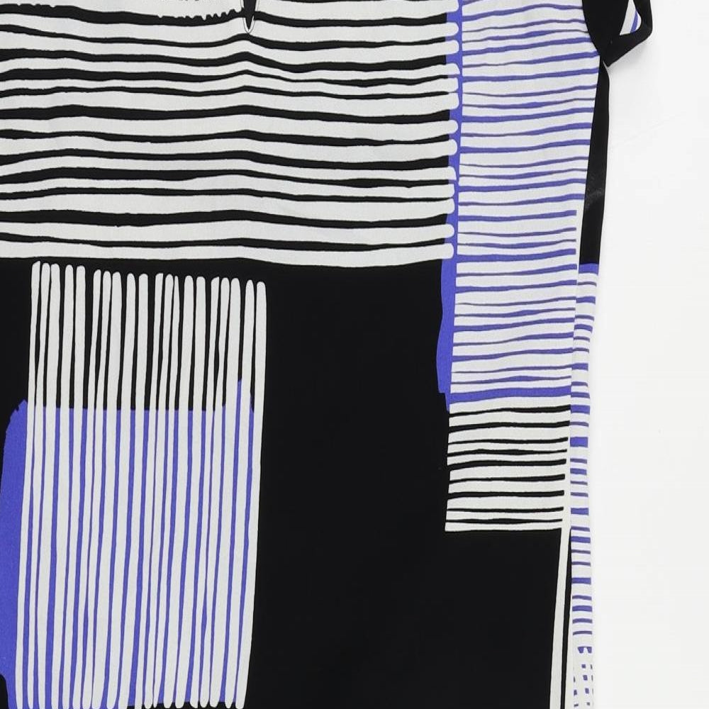 NEXT Womens Black Geometric Polyester Shift Size 6 Round Neck Button - Lined