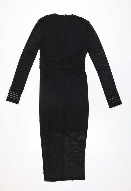 Missguided Womens Black Polyester Bodycon Size 6 V-Neck Zip