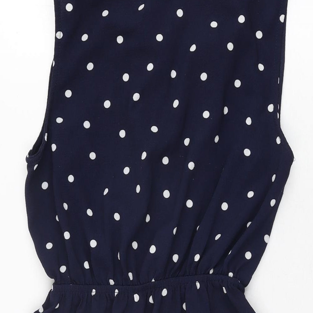 Monteau Girls Blue Polka Dot Polyester Skater Dress Size L Collared Button