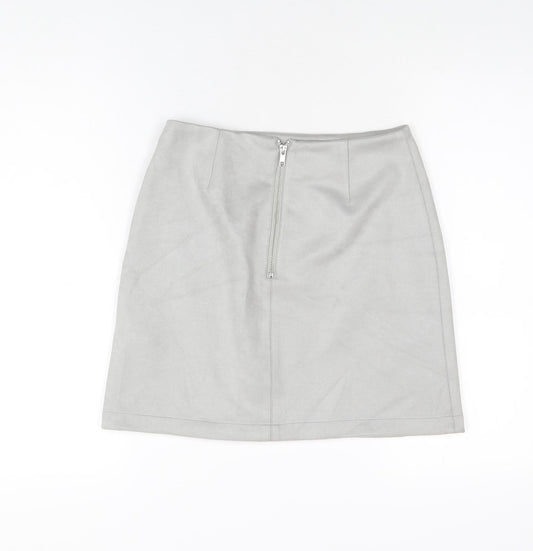 New Look Womens Grey Polyester A-Line Skirt Size 8 Zip