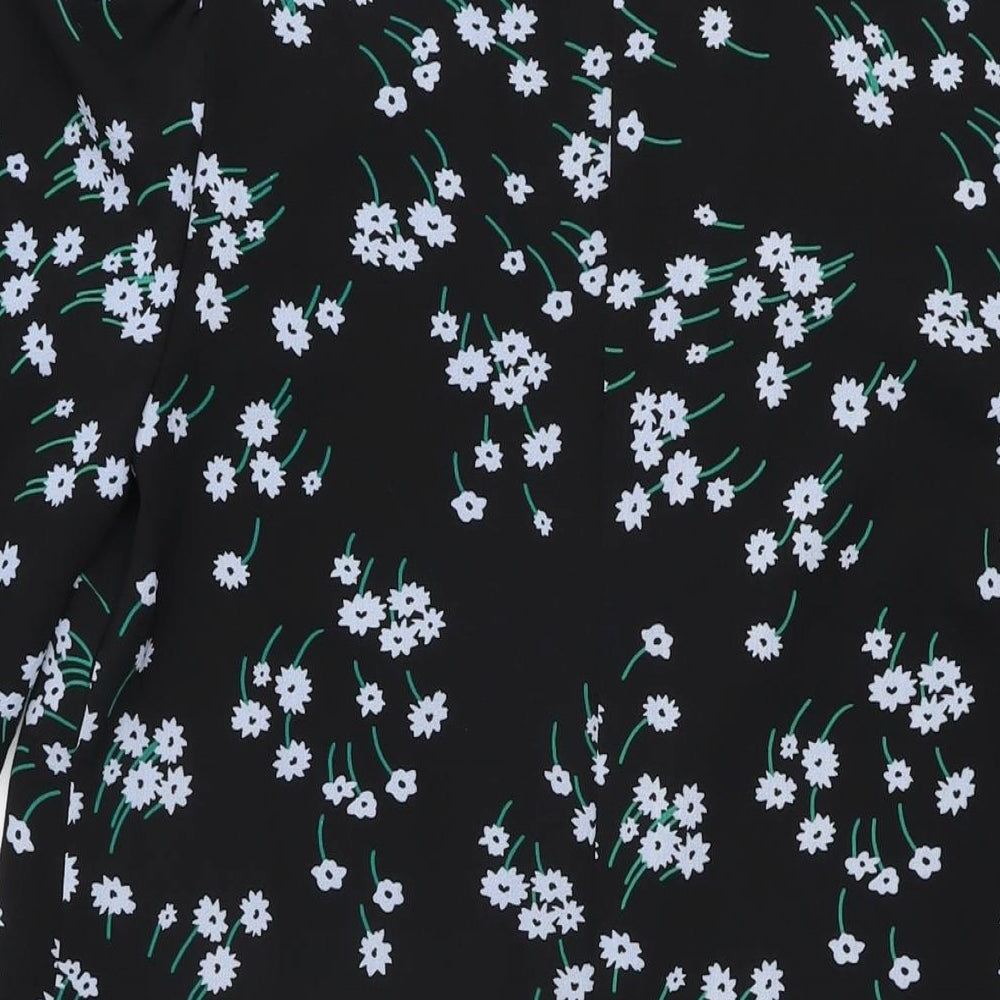 Marks and Spencer Womens Black Floral Polyester Shift Size 8 Round Neck Zip