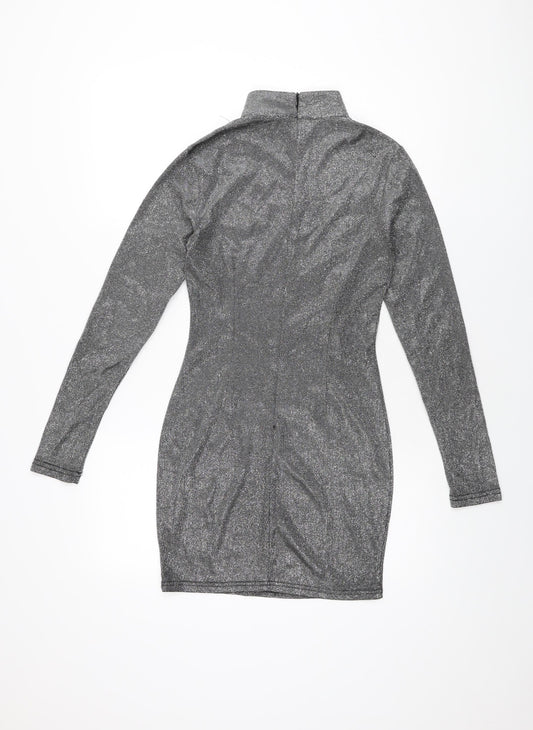 Missguided Womens Silver Polyester Bodycon Size 8 High Neck Zip