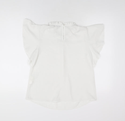 Boohoo Womens White Polyester Basic T-Shirt Size 8 Round Neck